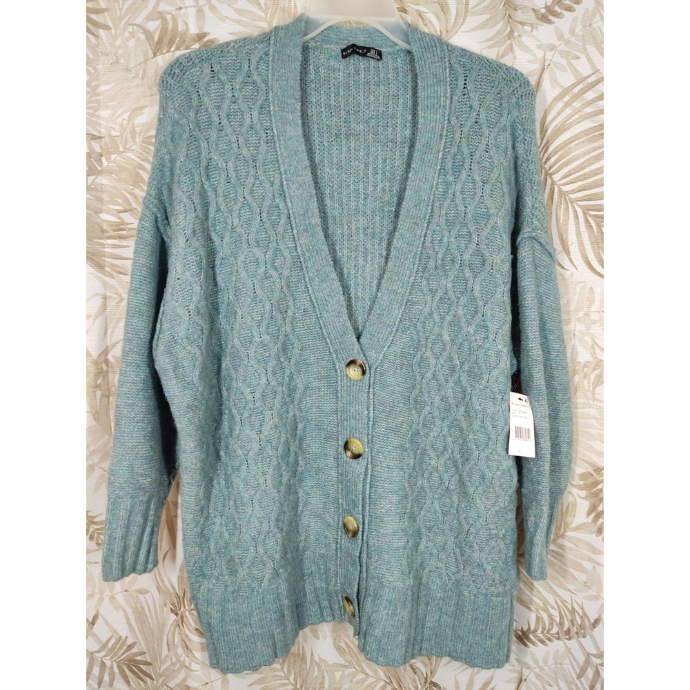 Black Tape Womens Size X Button Front Cardigan Sweater Light Teal‎ Cable Knit